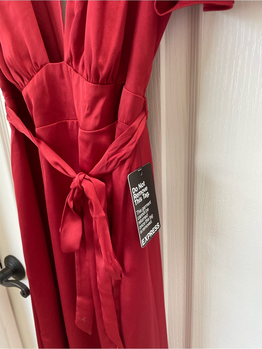 BNWT EXPRESS Red Satin Wrap Dress with Tie Waist - Picture 5 of 10
